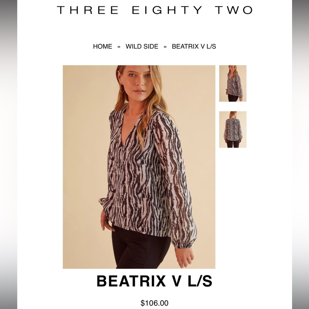 NWT THREE EIGHTY TWO Beatrix Zebra Print Blouse Size Large